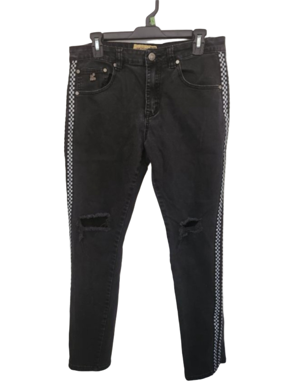 Grindhouse Denim Slim Straight Jeans Waist 32 Black with White Checkered